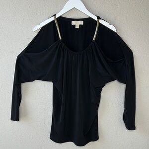 Michael Michael Kors Black w/ Gold Chain Shoulder Straps Long Sleeve Top Size